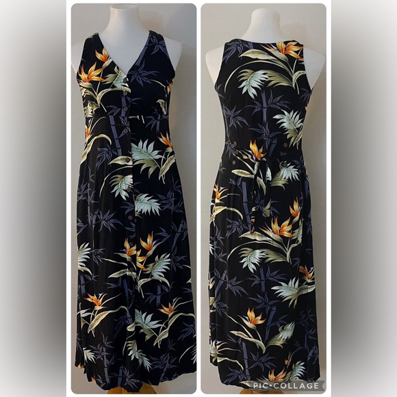 Paradise Found Hawaii Flowy Tropical Midi Dress Resortwear Vacation Summer Chic - Picture 1 of 8